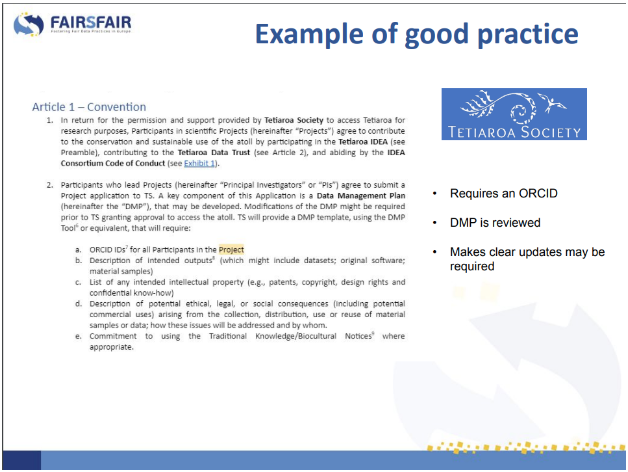 FAIRsFAIR Review of Tetiaroa Data Policy